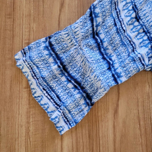 Woman Within Top Shirt Womens 2X Blue White Tie Dye Bell Sleeve Peasant Boho - Picture 5 of 11